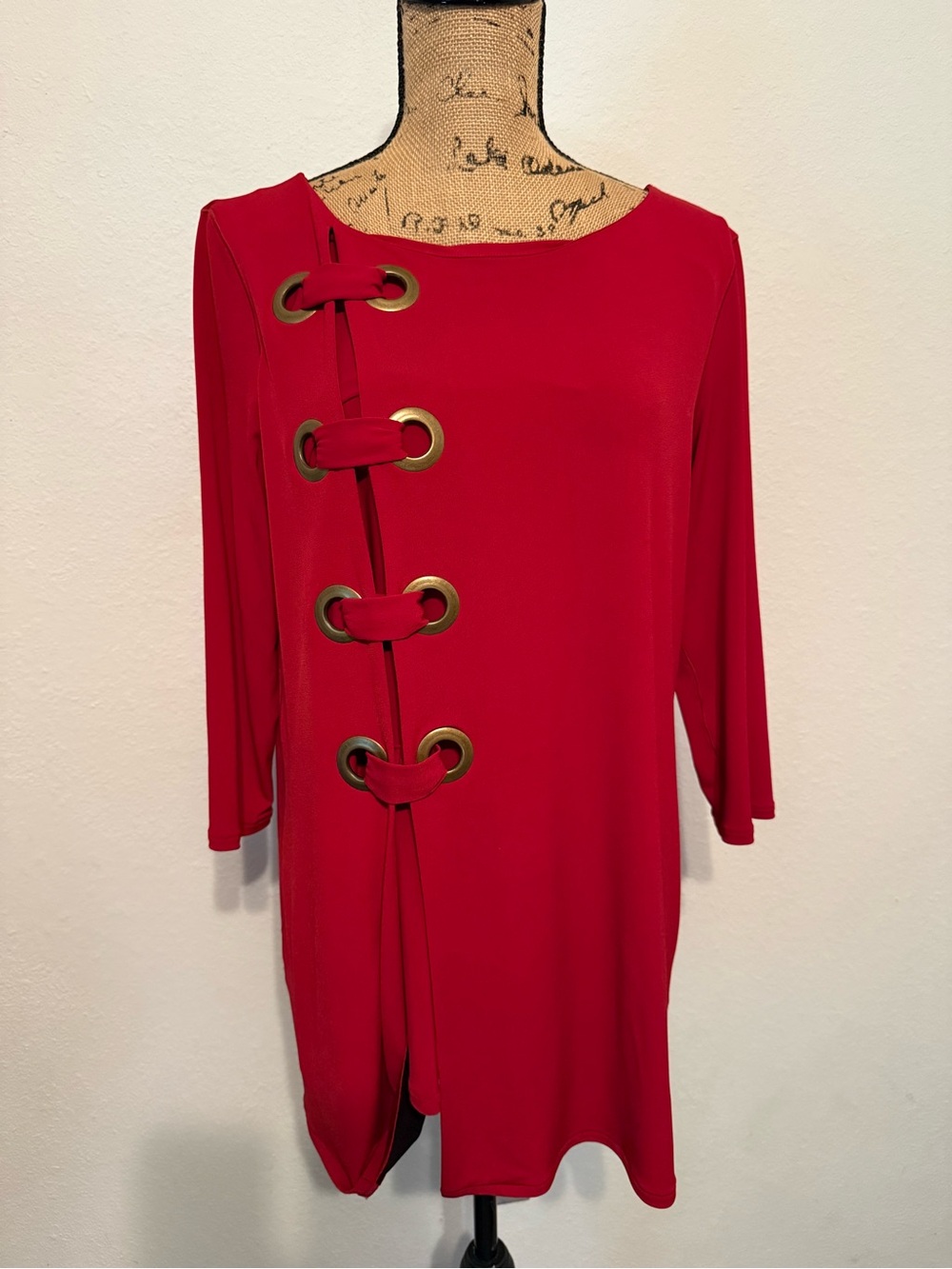 Eva Varro 3/4 sleeves red side grommet tunic-Claret large - Picture 2 of 10